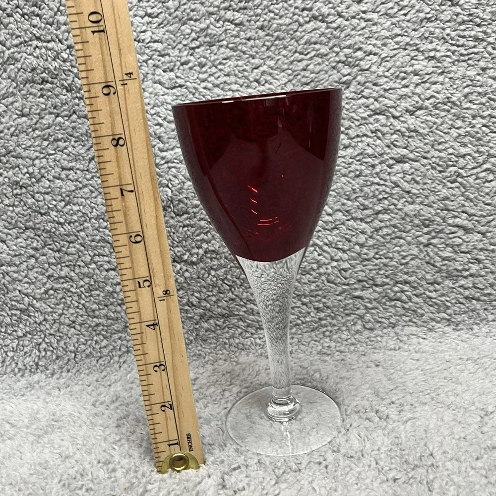 Ruby Red Goblet Heavy Wine Glass Glass Clear Stem 8.5